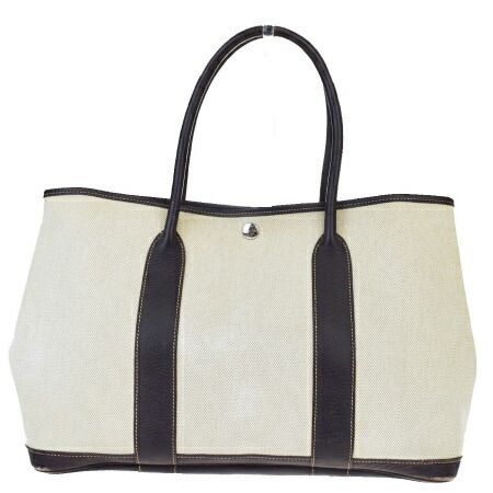 【中古】 エルメス HERMES ガーデンパーティ MM トートバッグ ハンド ブラウン キャンバス レザー 82BP986