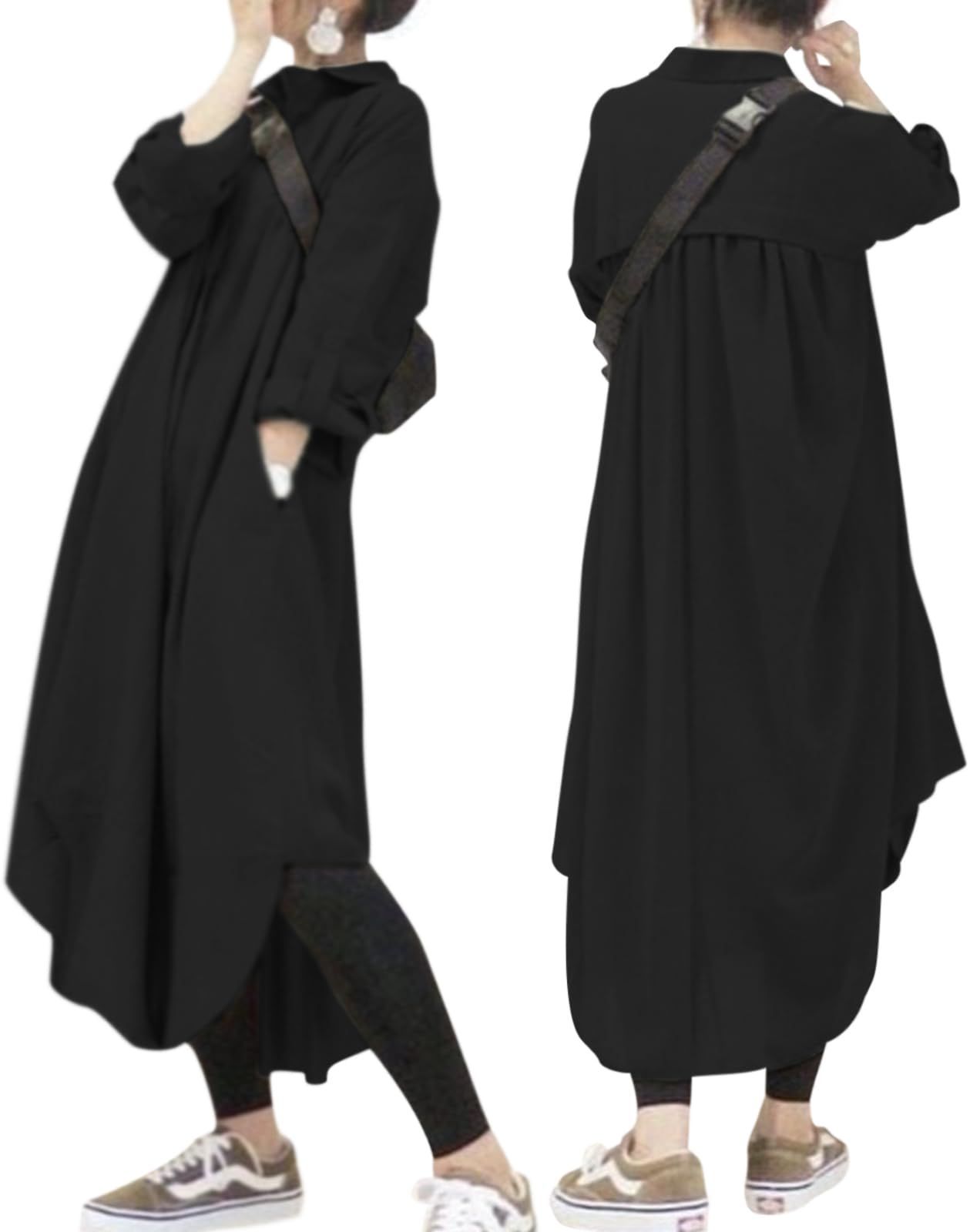 数量 newNE シャツワンピース レディース ロング丈 ゆったり 体型カバー シンプル 着痩せ 春 夏 秋