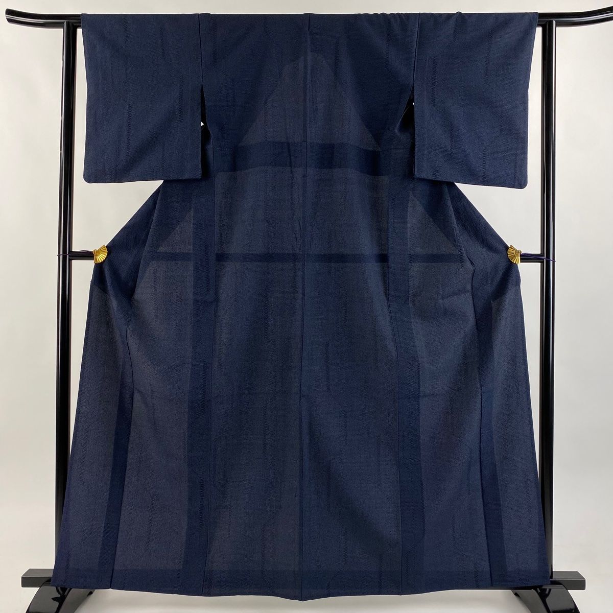 塩沢紬 身丈162cm 裄丈62cm S 薄物 塩沢絣 鈴乃屋 証紙 亀甲絣 濃紺 正絹 秀品