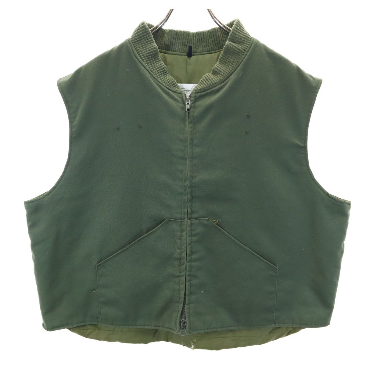 Ru0026R UNIFORMS INC 90s オールド USA製 国境警備隊 ノースリーブ ダブルジップ ベスト L カーキ メンズ 古着