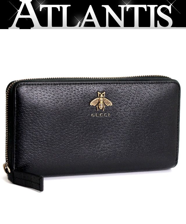 グッチ GUCCI BEE アニマリエ ラウンドファスナー長財布 レザー 黒 523667 70940