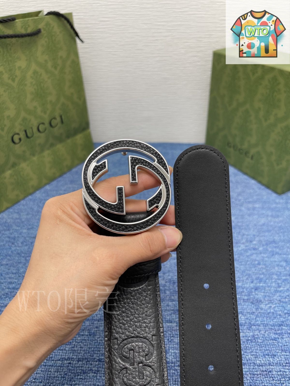 今日特価】Gucci Signature ダブル G バックル 本革ベルト-3