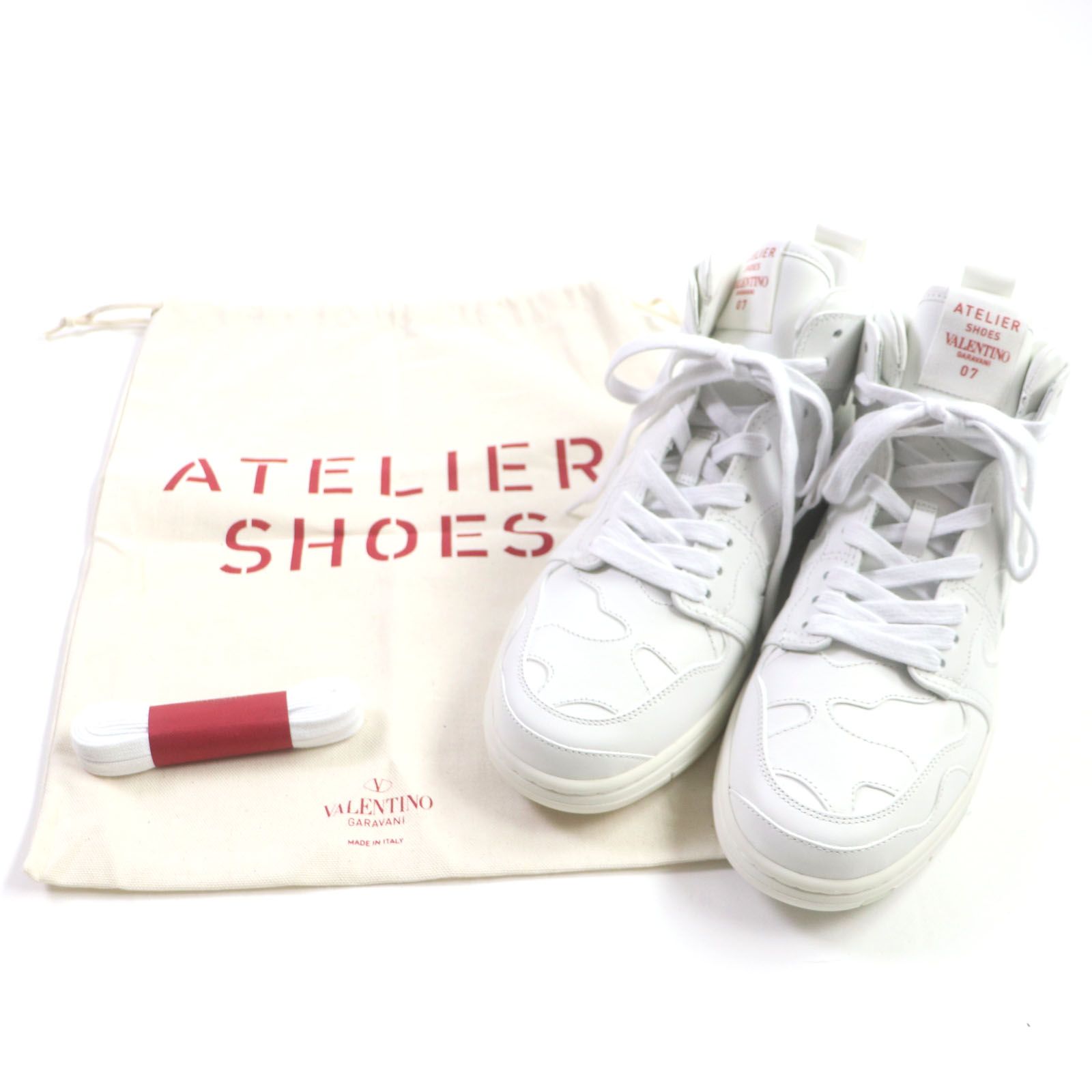 未使用品▼VALENTINO ヴァレンティノ ATELIER アトリエ ロゴ入り レザー ハイカットスニーカー ホワイト レッド 40 保存袋付き イタリア製 メンズ