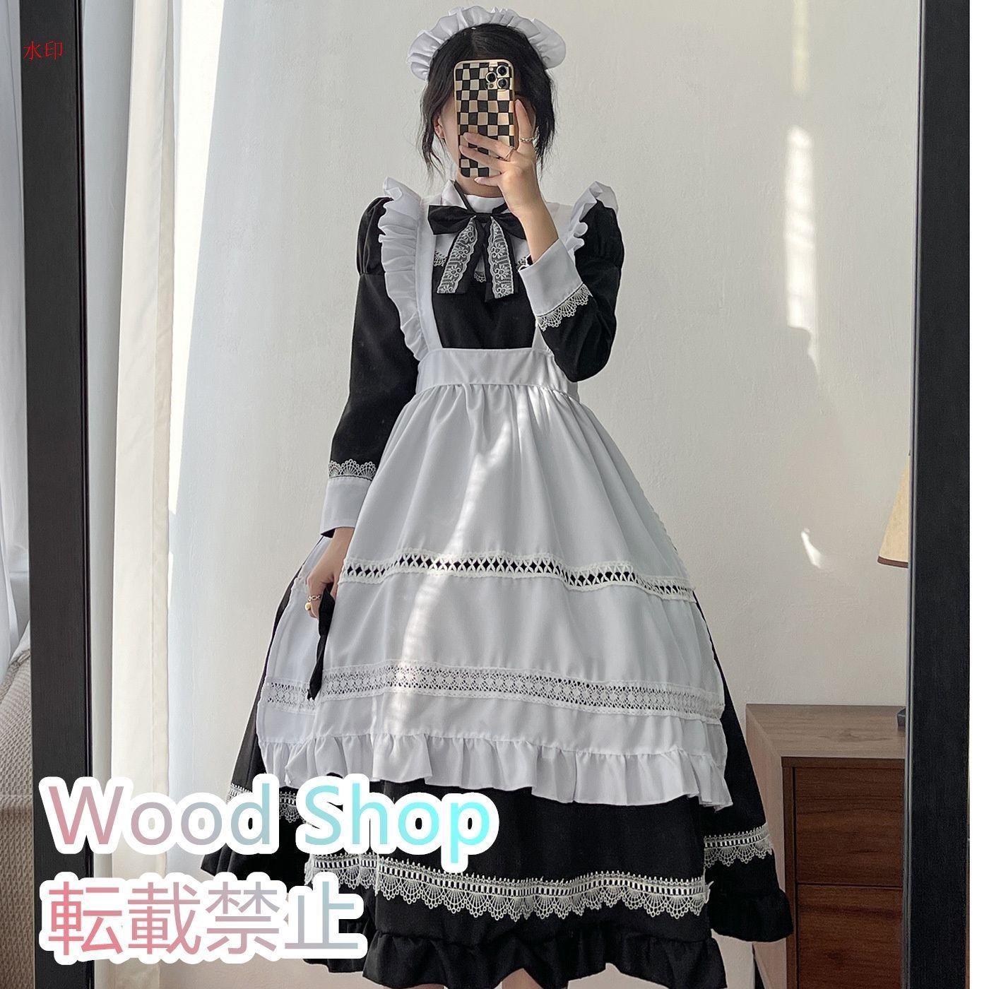 カワイイメイド服 コスプレ ロリータ ハロウィン コスプレ衣装 コスチューム ゴスロリ ドレス ワンピース 仮装 レディース クリスマス イベント 学園祭 文化祭 日常 ブラック メイドカフェ メイド喫茶 ロングスタイル ショートスタイル