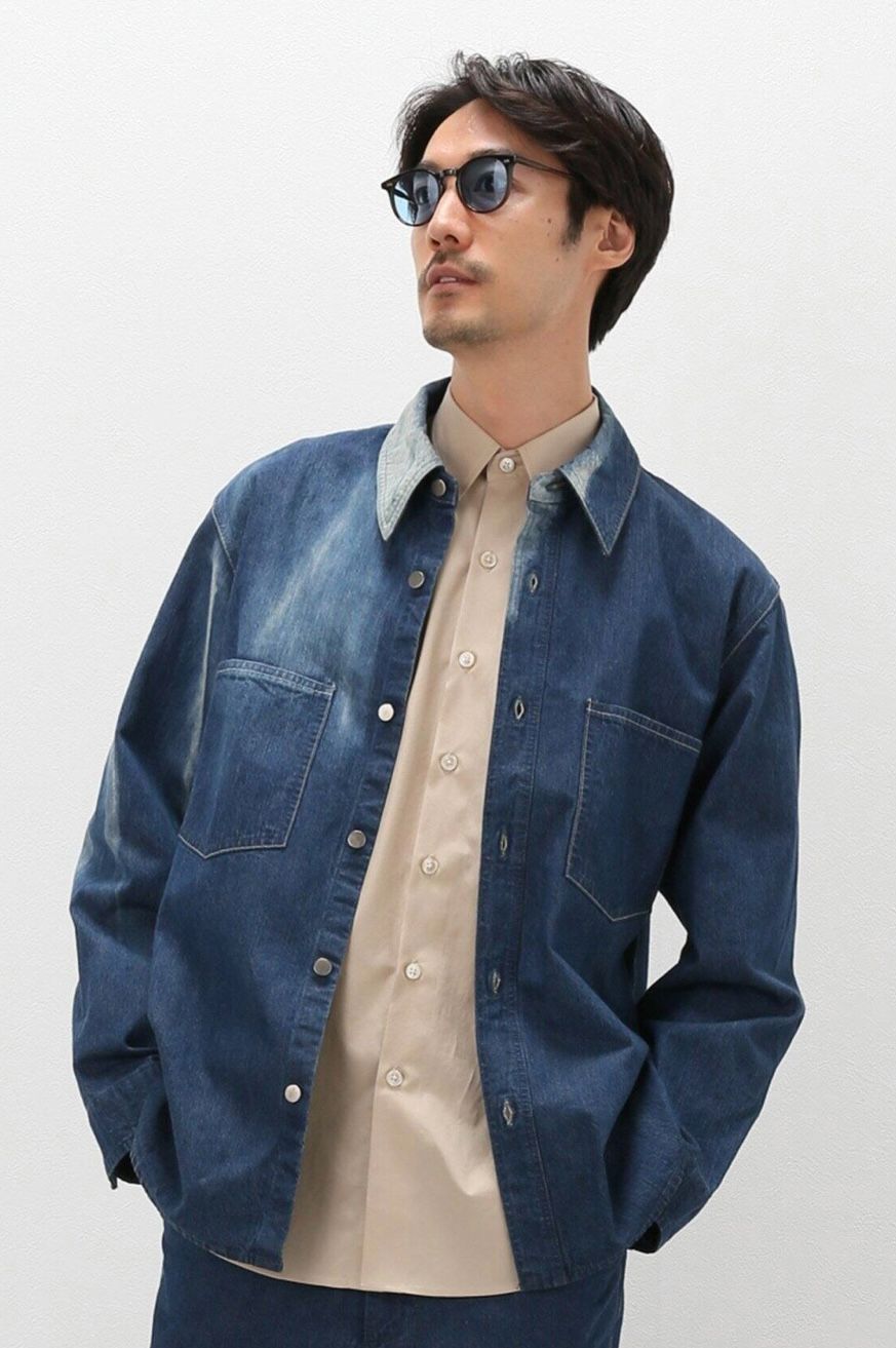 オーラリー】SUN FADE BLEACH LIGHT DENIM SHIRTS BLOUSON #SUN FADE 