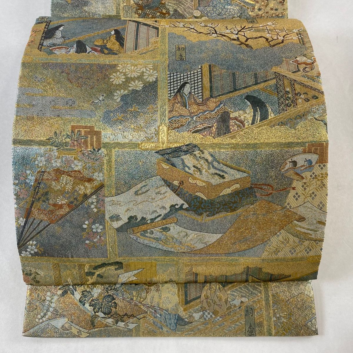丸帯 美品 逸品 落款 徳川美術館秘蔵 紫式部源氏物語名鑑 箔 金糸 金色 