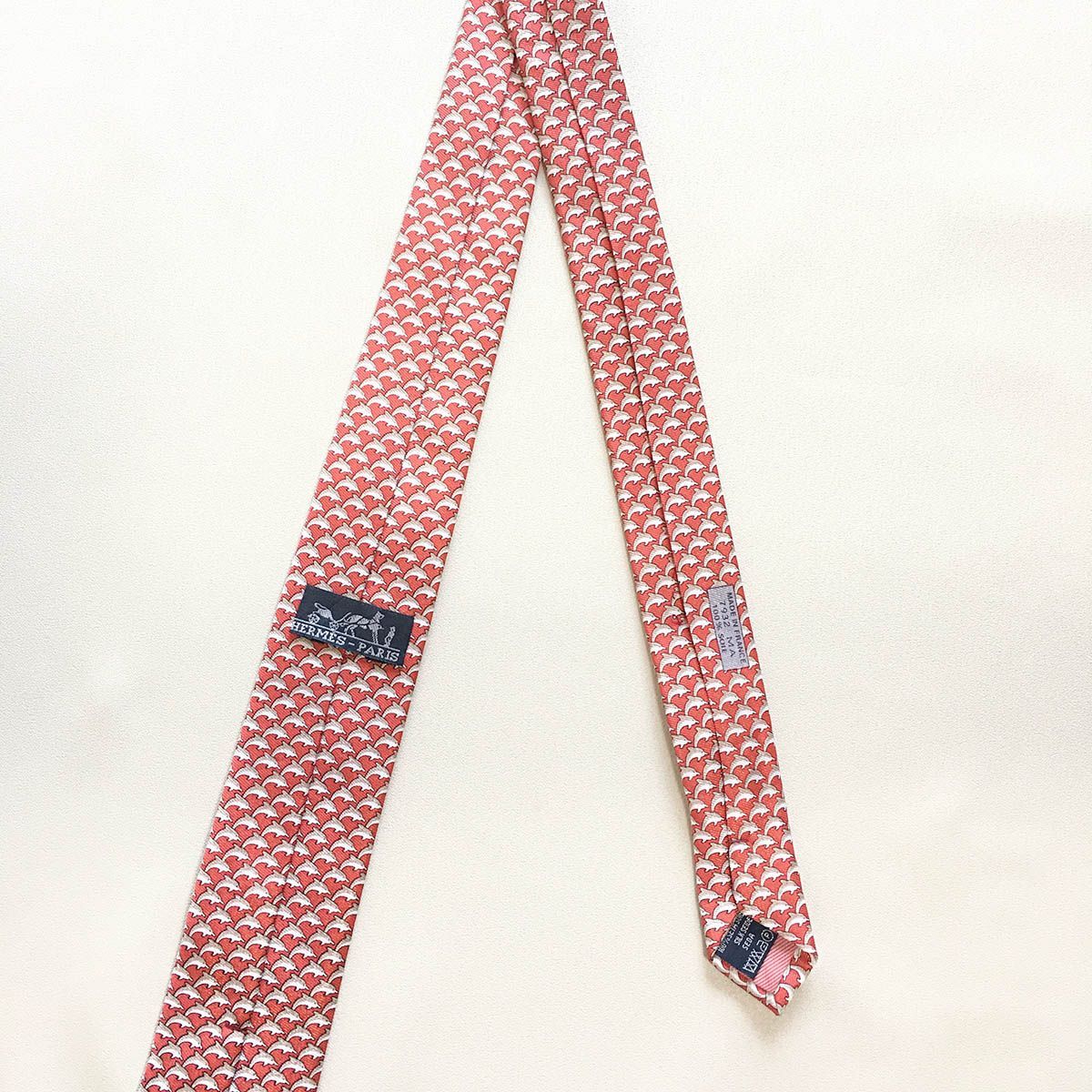 美品 エルメス HERMES ネクタイ シルク100% フランス製 オレンジ 動物