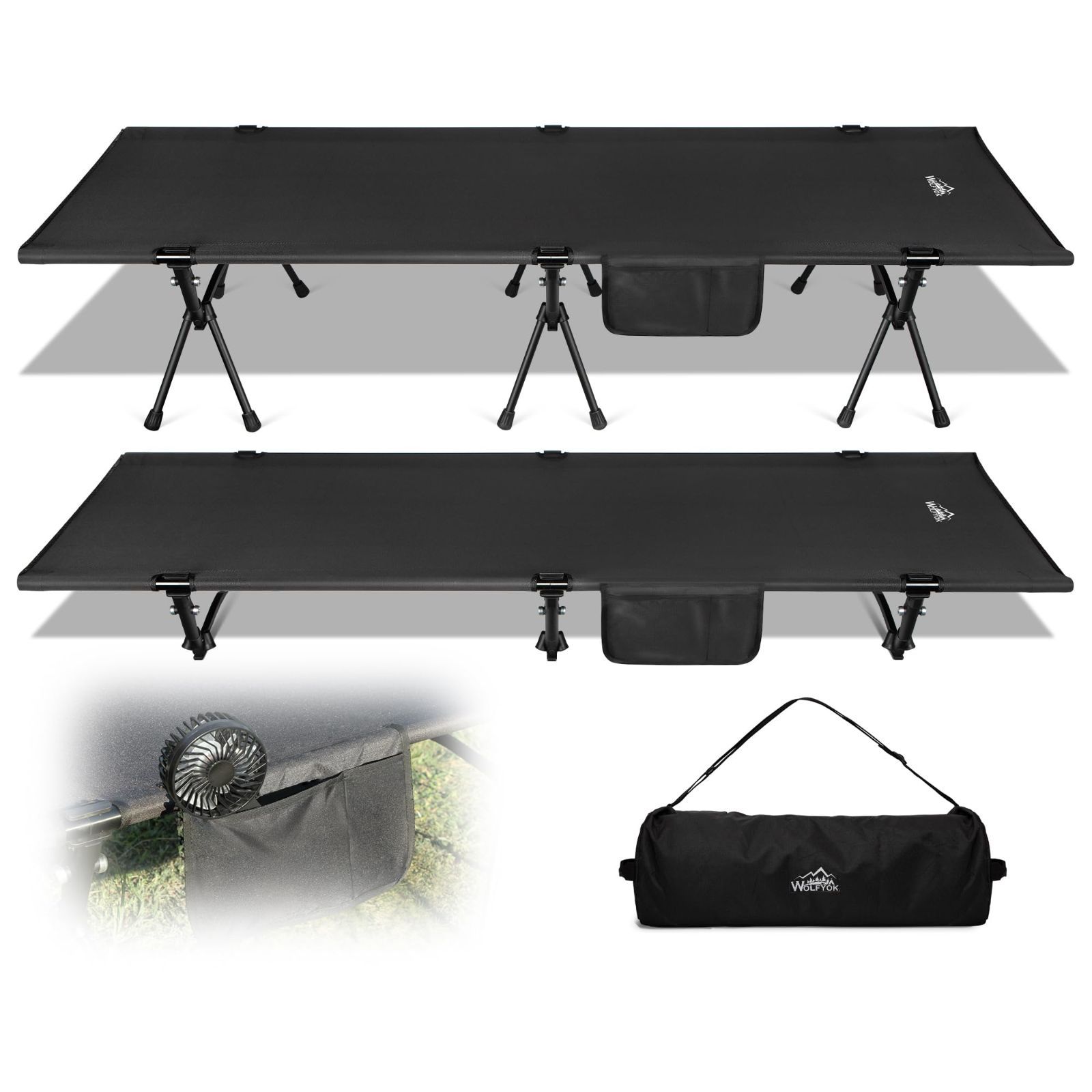 軽量 高密度1000Dオックスフォード 寝心地も耐久性もあり 150KG高耐荷重 折りたたみ wolfyok outdoors アウトドアベッド 2way 寝心地 通気性 撥水素材 超軽量航空機素材 小物収納 キャンプ バッグアジャスタブル コット ハイ|