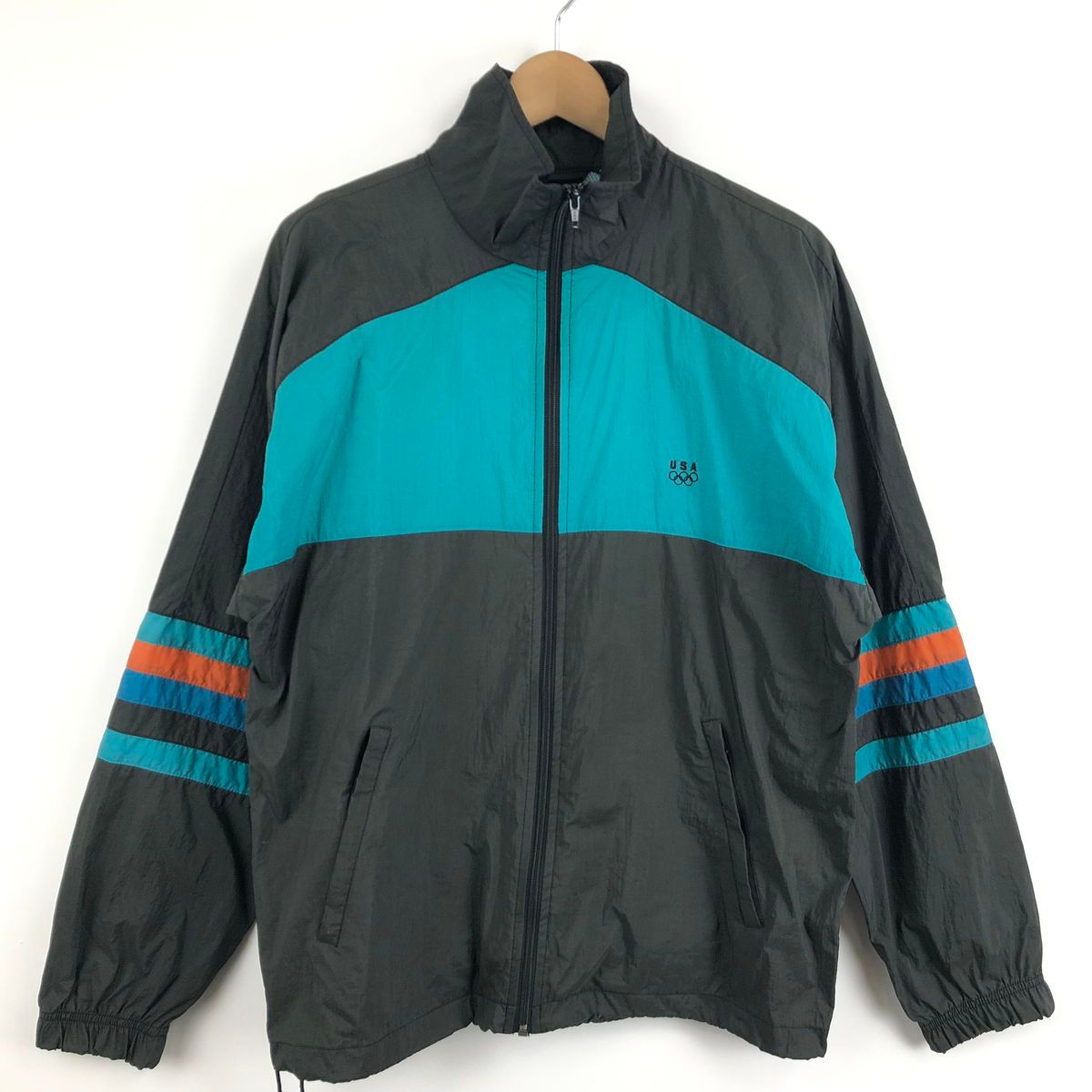 【古着】 80s J.C PENNY ナイロンジャケット トラックジャケット オリンピックモデル ヴィンテージ ブラック系 メンズS 【中古】 n050091