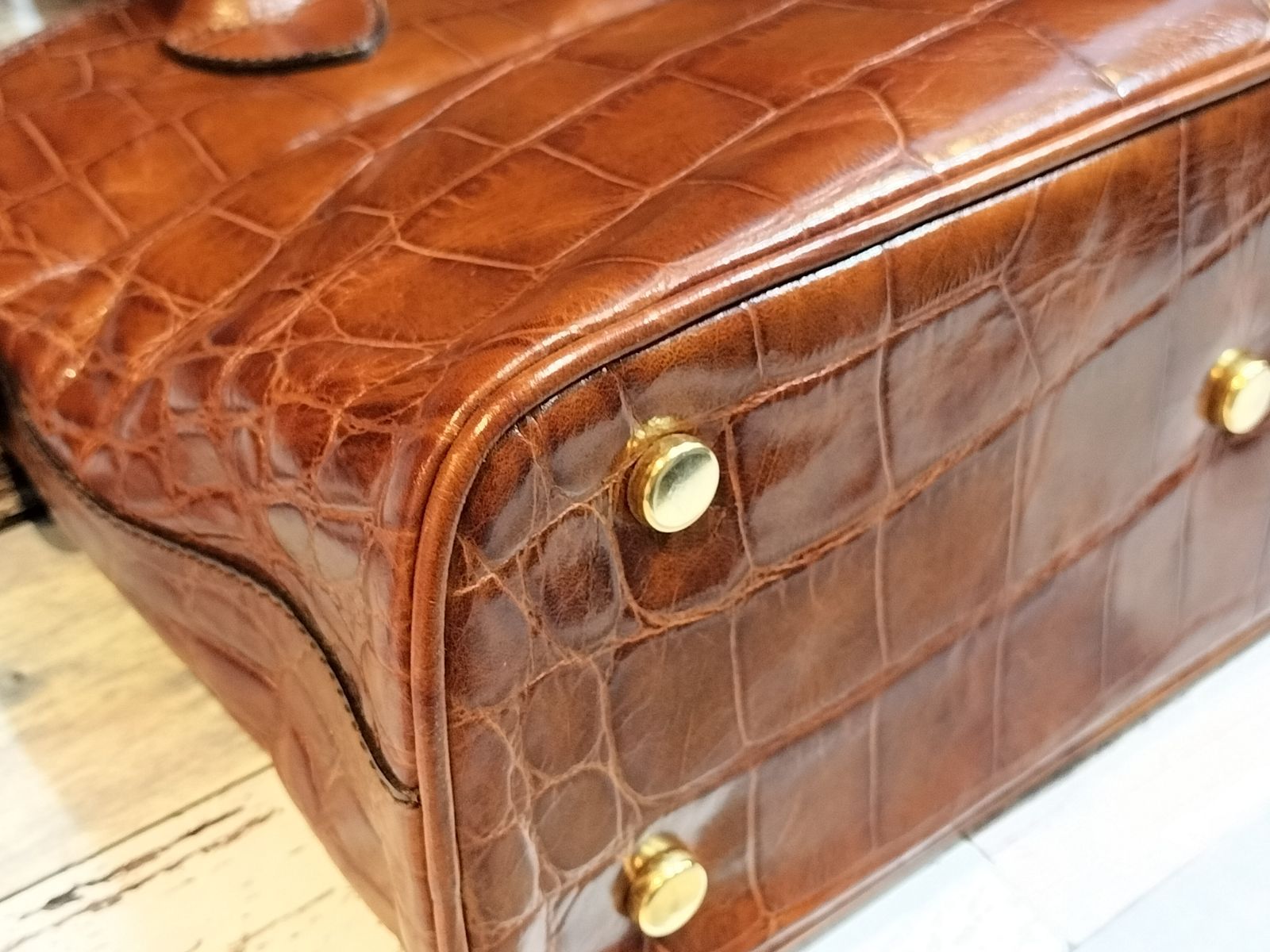 BALLY】バリー クロコ型押し ヴィンテージ レザー ハンドバッグ