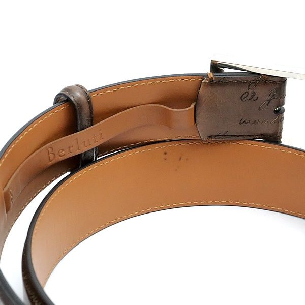 広尾店 ベルルッティ Berluti カリグラフィ クラシックレザーベルト ブラウン SV金具 17461