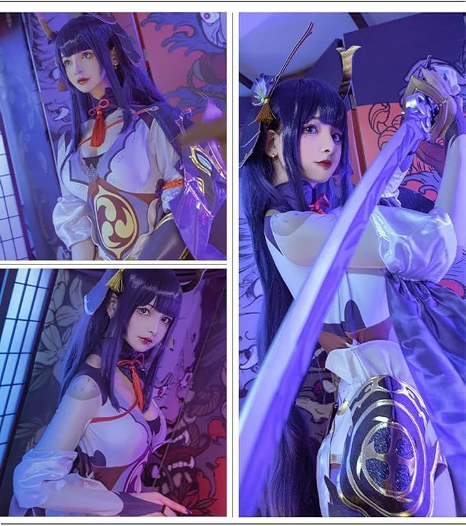 雷電将軍　コスプレ　原神　セット済み　完成ウィッグ Amazon | [SHITOU] 雷電将軍 コスプレ衣装 原神 セット ウィッグ