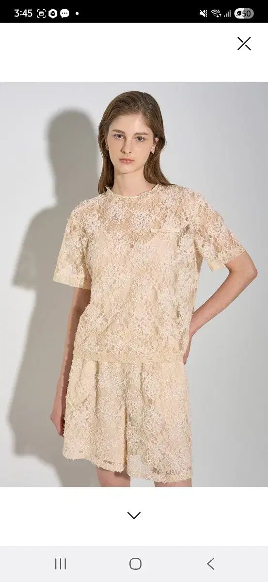 ラング* フローラル レース トップ- バンディング ショートパンツ セット