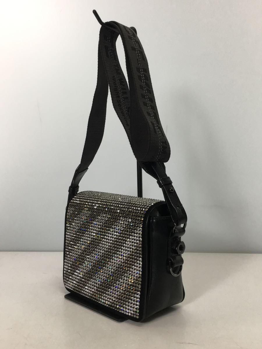 OFF-WHITE Black Crystal Diag Flap Bag ショルダーバッグ レザー シルバー - 「特別コラボアイテム」