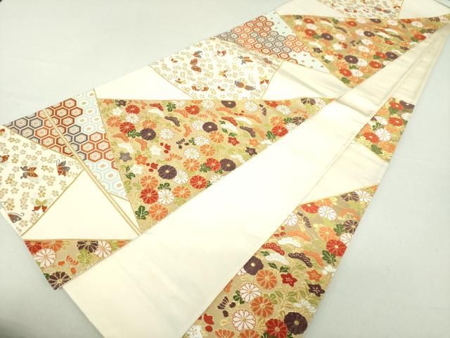 平和屋着物○西陣 河合美術織物謹製 六通柄袋帯 唐織 舞蝶秋草文 金糸