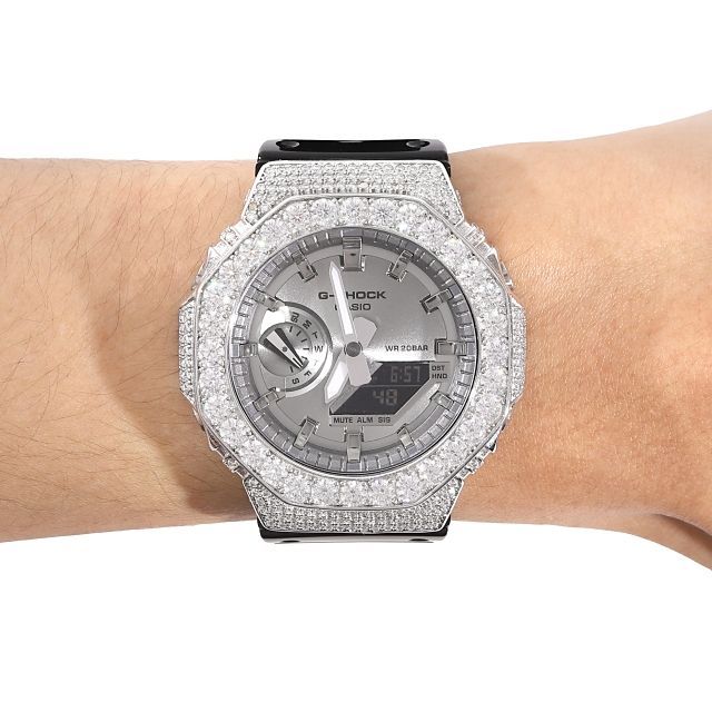 G-SHOCK CASIO カシオーク　シルバー 腕時計ジルコニア、モアサナイト G-SHOCK カスタム GA2100 モアサナイト Moissanite .925Silver