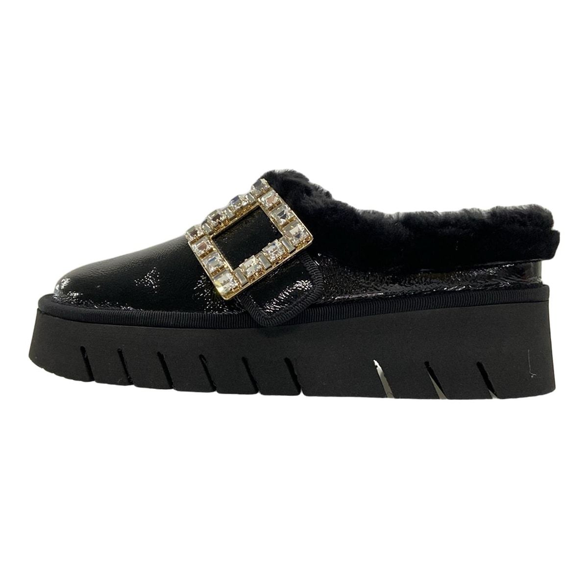 RogerVivier ロジェヴィヴィエ シューズ 35 レディース - 黒 ビジュー レザー ファー