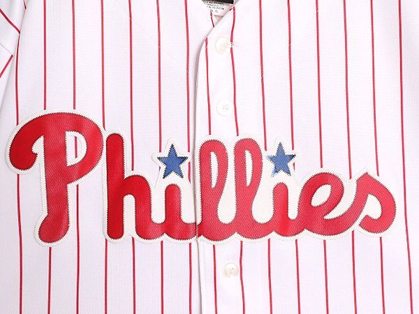 MLB オフィシャル Majestic フィリーズ ベースボール シャツ メンズ XL 程 ユニフォーム ゲームシャツ メジャーリーグ 半袖シャツ 大リーグ MLB オフィシャル Majestic フィリーズ ベースボール シャツ