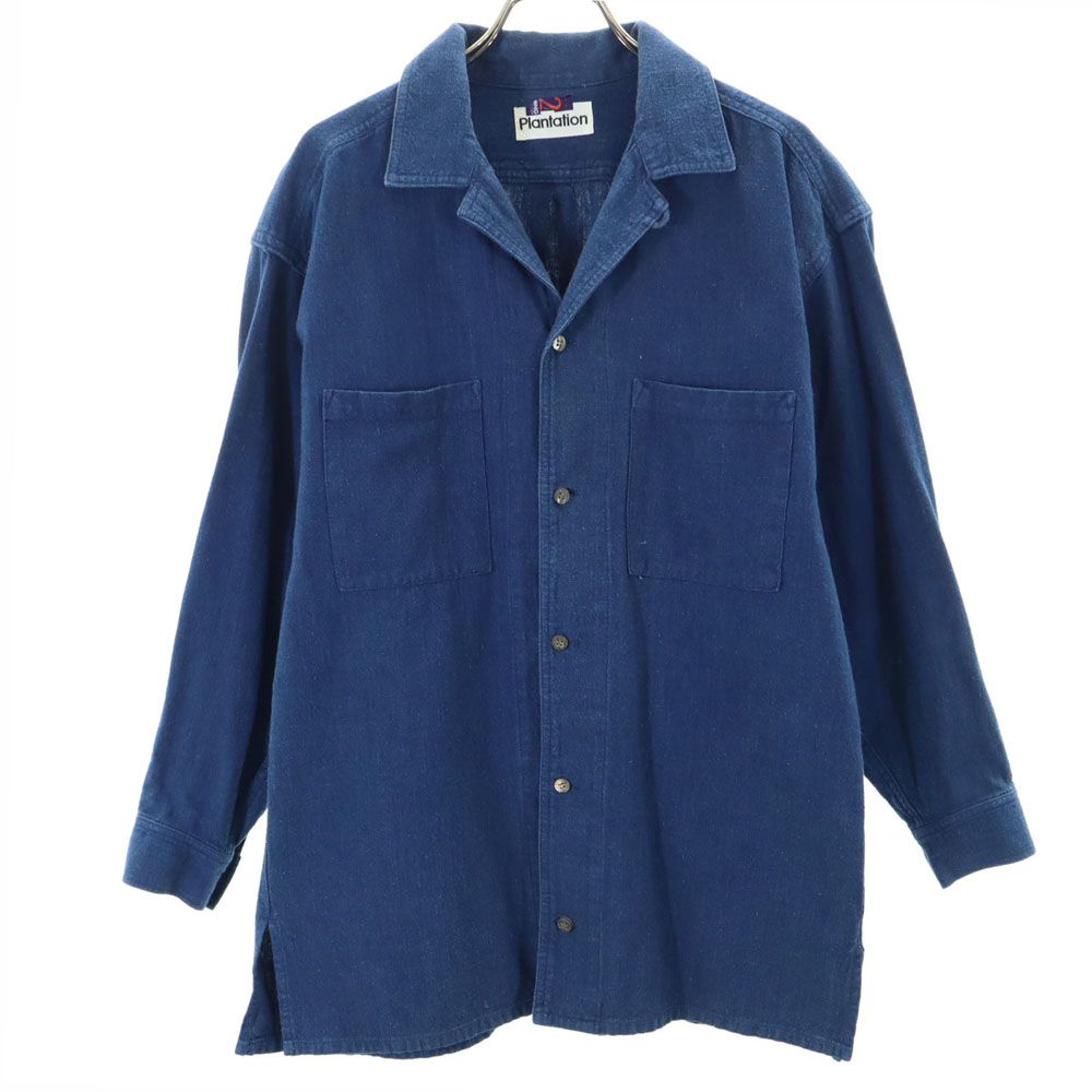 プランテーション 80s 90s ヴィンテージ 長袖 オープンカラーシャツ M ブルー Plantation イッセイミヤケ メンズ