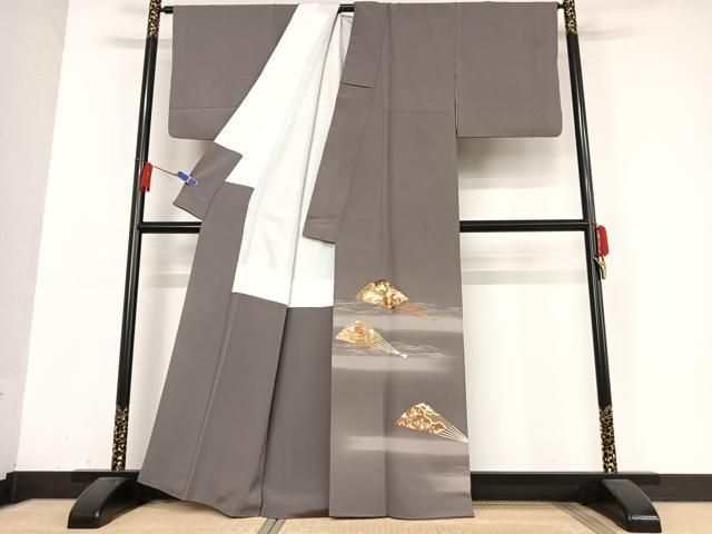 平和屋着物●豪華色留袖 駒刺繍 扇面花文 暈し染め 金彩 正絹 AABB0127zg