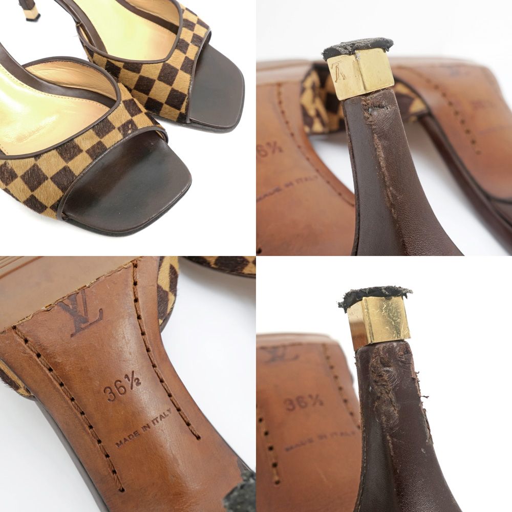美品 ルイヴィトン LOUIS VUITTONダミエ ミュール サンダル ハラコ LOUIS VUITTON - ルイヴィトン ミュール サンダル ダミエ
