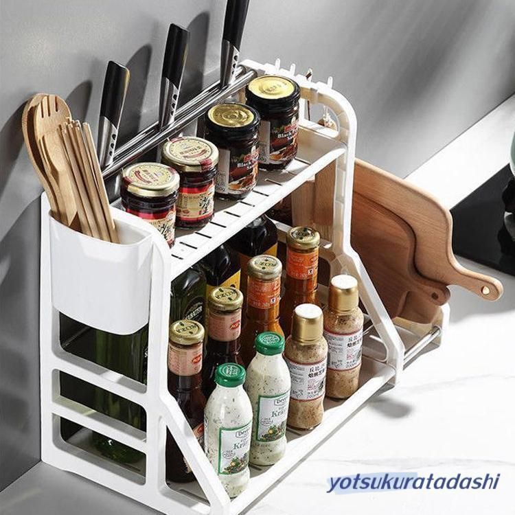 【新品・未使用】　調味料ラック　スパイスラック　キッチンラック dショッピング |山崎実業 tower 前が開く 隠せる調味料ラック
