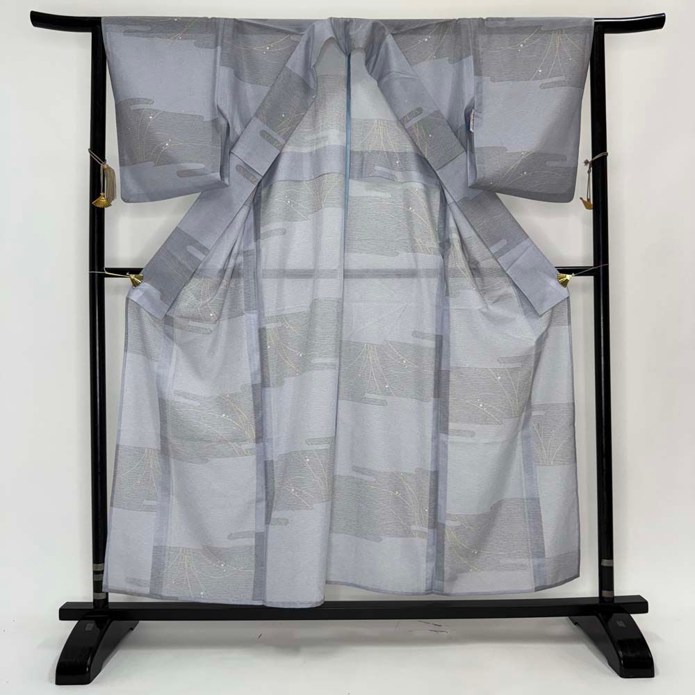 平和屋着物＊夏物 小紋 絽 扇子花文 洗える着物 AABC9405jd