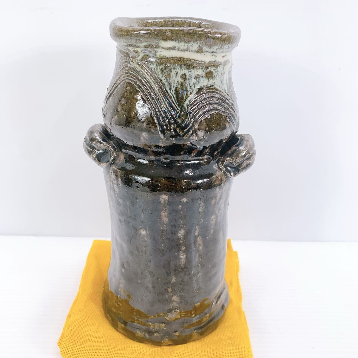 田中左次郎　朝鮮唐津　花入　共箱　栞　真作保証　田中　左次郎　朝鮮　唐津 田中左次郎 朝鮮唐津 花入 共箱 栞 真作保証 田中 左次郎 朝鮮