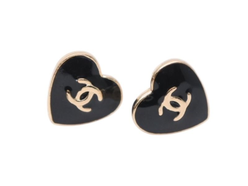 CHANEL シャネル ハート ピアス 重量約2.0g ココマーク B12P ハート メタル ゴールド ブラック 4b006435