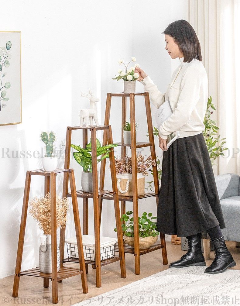 フラワースタンド 竹素材 多段 おしゃれ かわいい インテリア 観葉植物 多肉植物 屋外 屋内 フラワーディスプレイスタンド フラワーラック STEELWINDOWSANDDOORS_COM