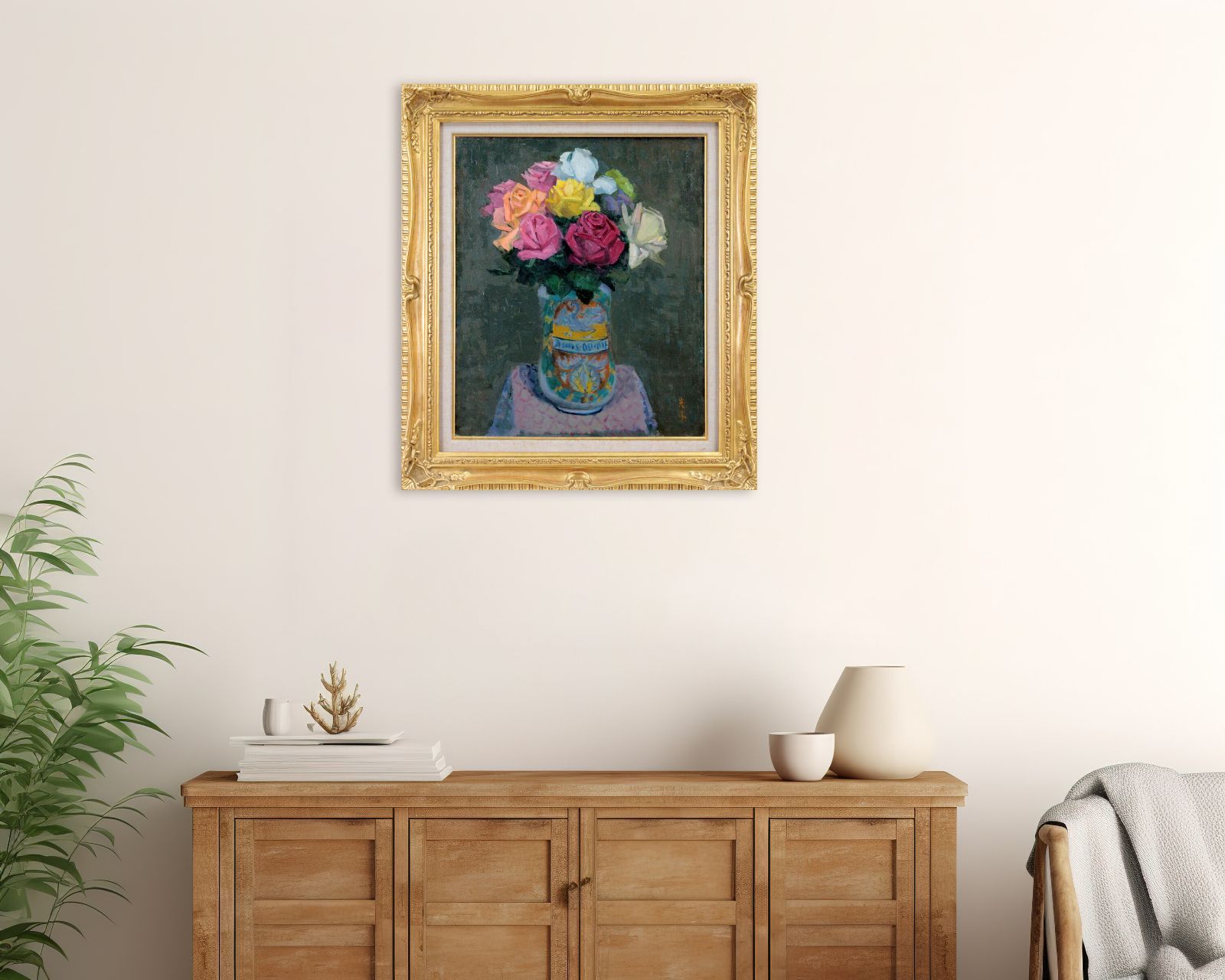 森本光子『薔薇』油彩画【真作保証】 絵画 森本光子 『薔薇』 油彩画 - 北海道画廊