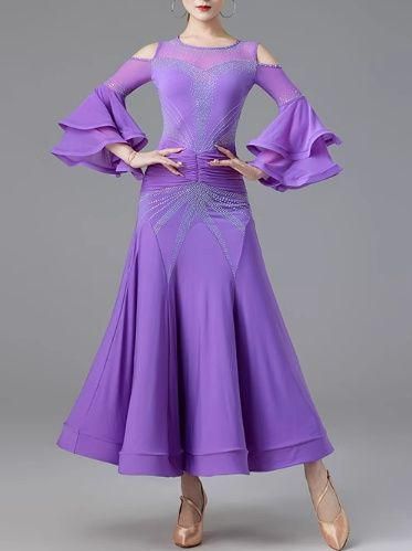 社交ダンスドレス ラテンドレス 競技 デモ用 ルンバフレア袖 オーダー