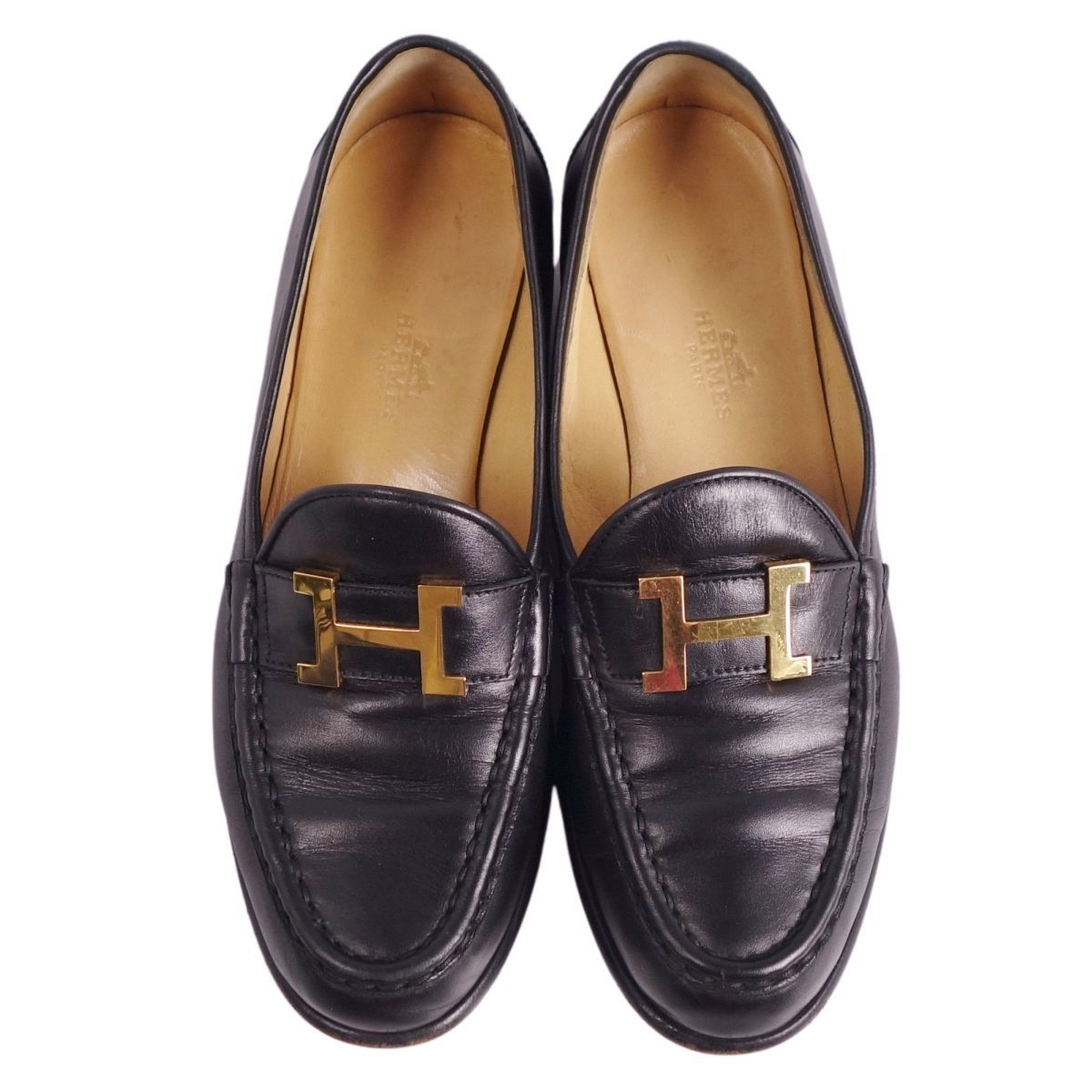 美品 エルメス HERMES ローファー モカシン Hロゴ金具 コンスタンス カ 
