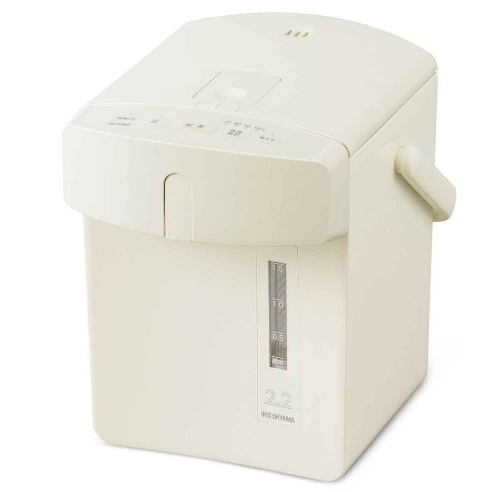 【節電対策】アイリスオーヤマ 電気ポット 2.2リットル 小型 安全ロック 空焚き防止機能 保温調整 マイコン式 アイボリー IAHD-222-C おしゃれ かわいい 2l [アイボリー] [a) 新モデル 2.2L]