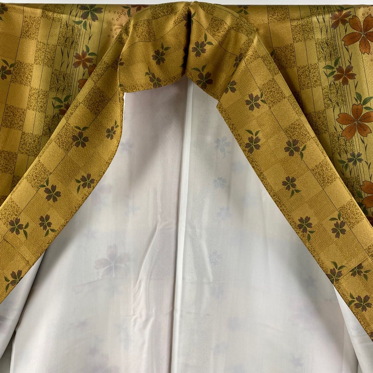 小紋 身丈169.5cm 裄丈68cm L 袷 名古屋帯セット やまと 桜 市松模様  