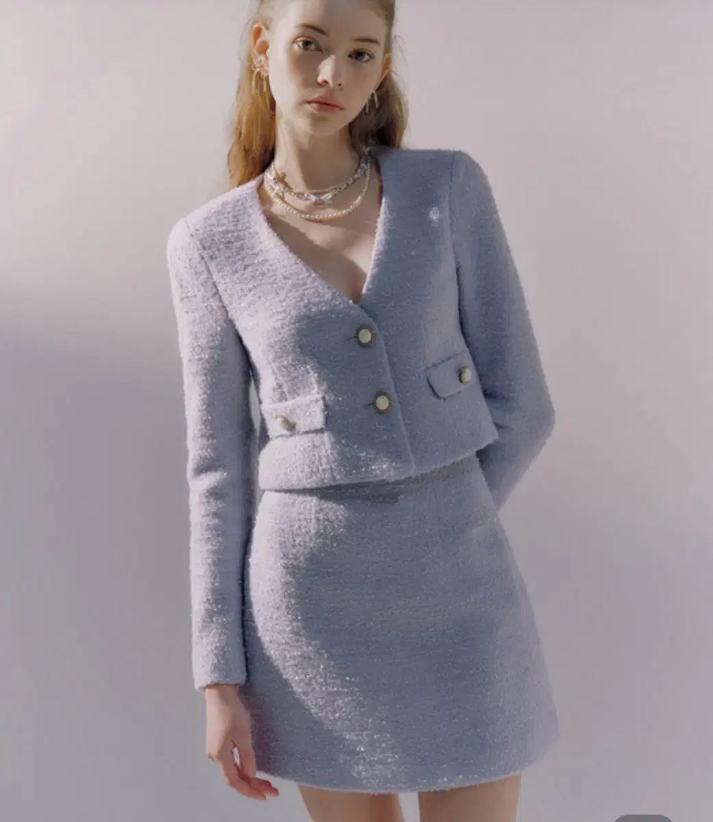 Ivana Helsinki Jenna tweed crop jacket 青 S