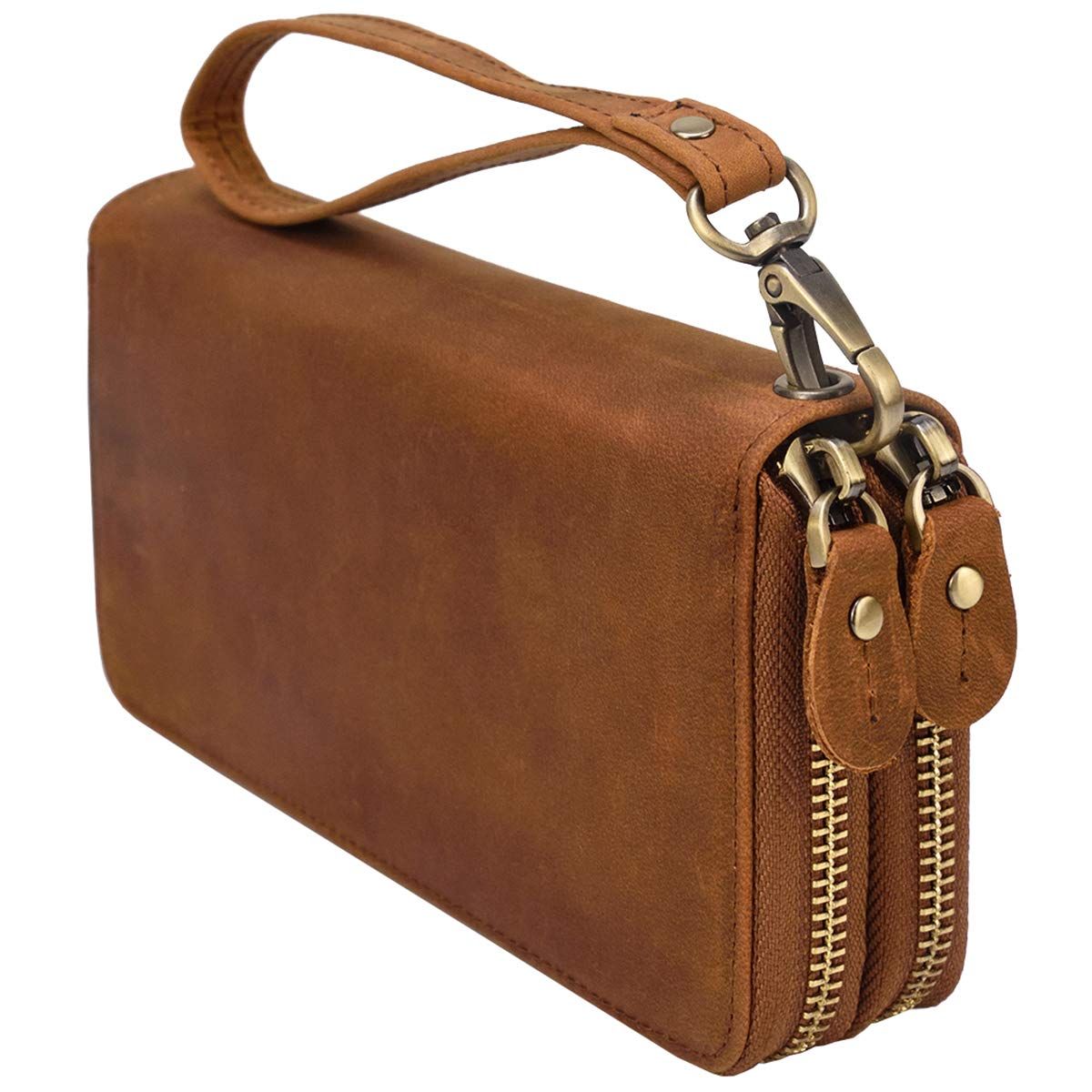 新着商品 Luufan 本革 長財布 メンズ 大容量 カード収納豊富 チェーン付き 携帯2台収納 レトロ ラウンドファスナー 財布