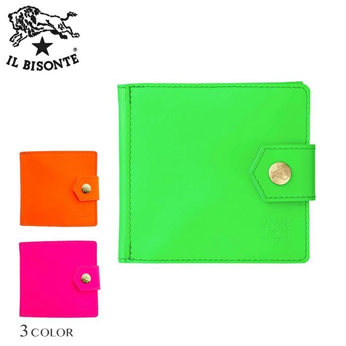 大人気!! IL BISONTE NEON LOGO バイカラー 2つ折りウォレット 春夏新作]折財布【NEON LOGO COLLECTION】54252307641- IL