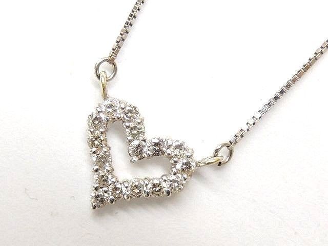 K18 WG ホワイトゴールド ネックレス □ ダイヤ 0.22ct ハート-