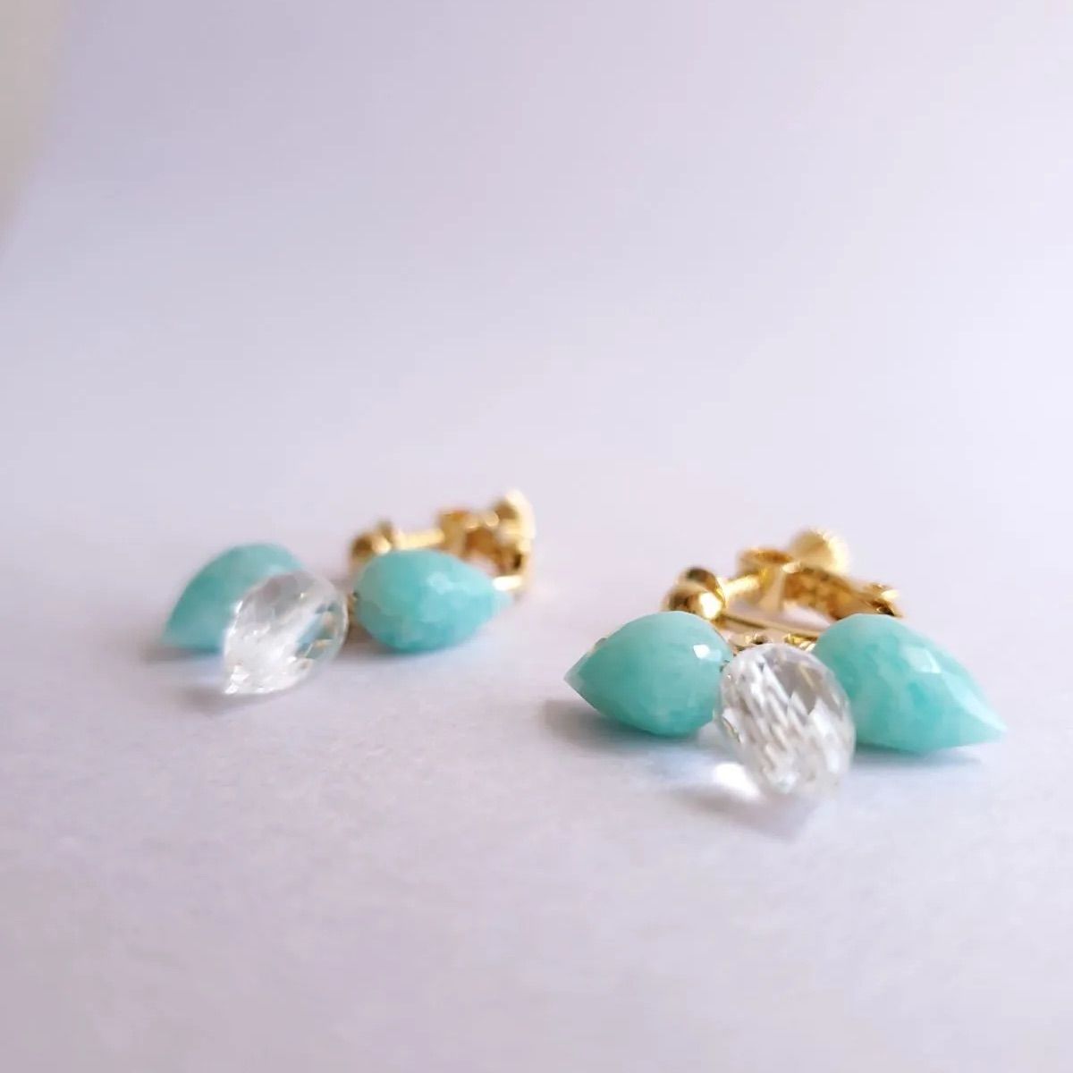 天然石 イヤリング 水晶 アマゾナイト つぼみカット イヤリング 天然石