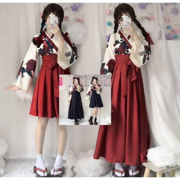 浴衣 着物 和服 コスチューム コスプレ 大人用 衣装 ハロウィン 仮装 コスプレ衣装 クリスマス レディース コス 袴 和風 矢羽 巫女 和装n【タイプ　ロングスカート】