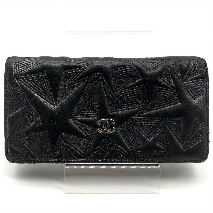 CHANEL シャネル ココマーク ラムスキン スター エンボス 長財布 ウォレット ブラック a3736