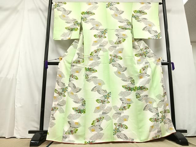平和屋着物□上質な小紋 扇面草花文 暈し染め 鬼しぼ縮緬 正絹