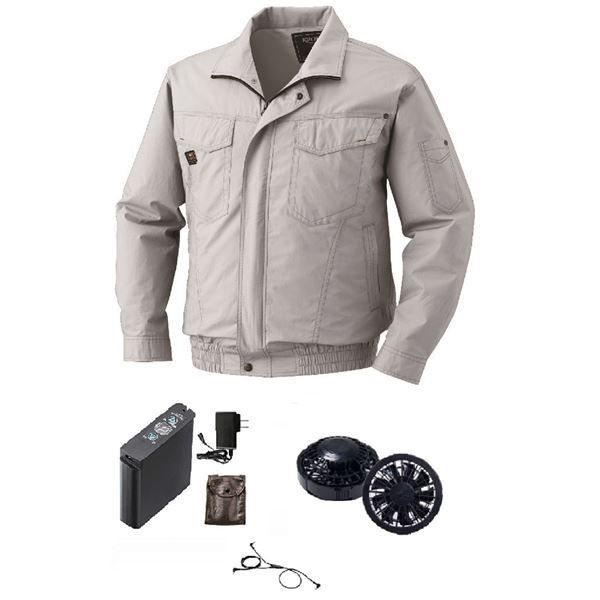 綿薄手長袖 タチエリ空調服|作業着 ファンカラー ブラック シルバー M コ