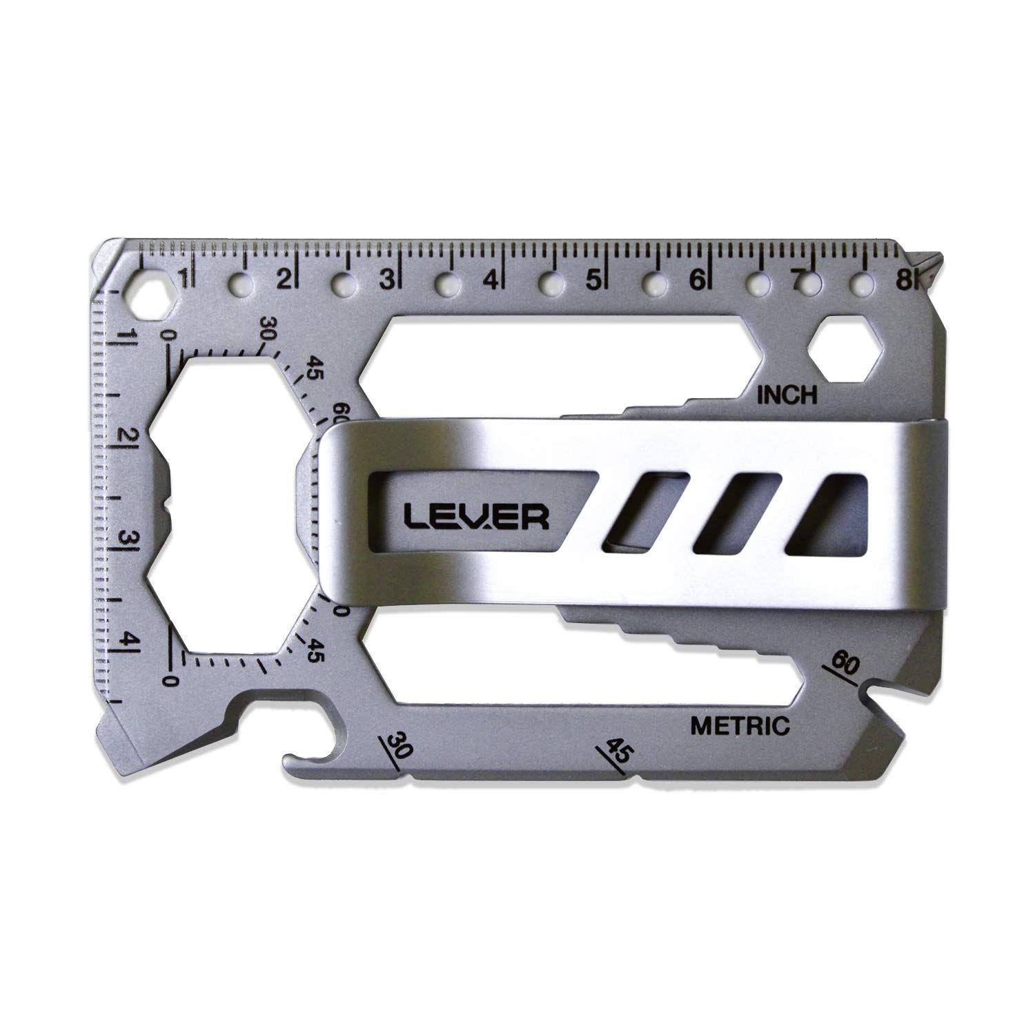[Lever Gear] マネークリップ付きツールカードプロ-40イン1クレジットカードマルチツール。なめらかなミニマリストステンレス鋼財布マルチツールとマネークリップビーズブラストシルバー 