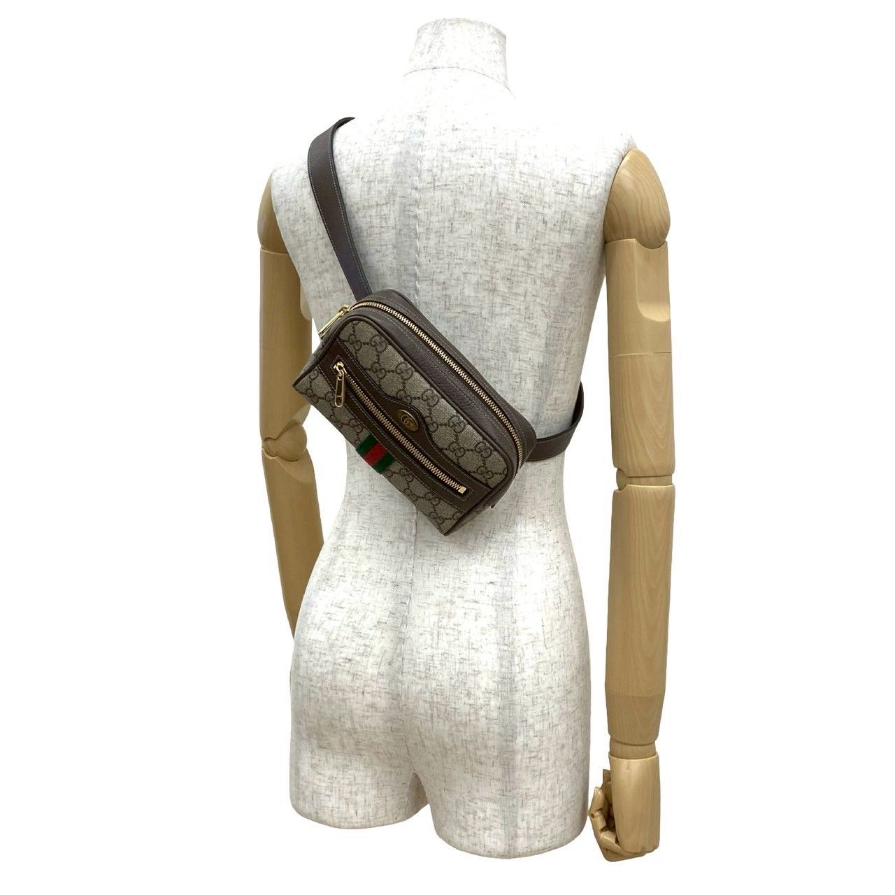 ほぼ♥ 品 GUCCI グッチ GGスプリーム オフィディア ウエストポーチ レザー ボディバッグ ショルダーバッグ ブラウン f2029