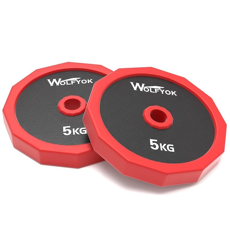 ダンベル プレート 2枚セット 5kg*2 合計10kg 25mm径 バーベル兼用プレート スチール製 宅トレ 筋トレ用品 ホームジム 5KG*2セット 合計10KG 赤 0