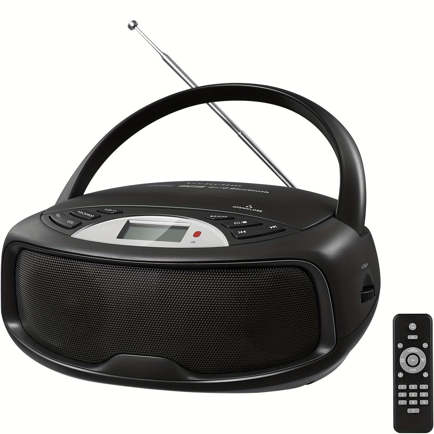 携帯用CDブームボックス リモコン付き 2.0ステレオサウンド ワイヤレス カラオケ MP3再生 オーディオイン ヘッドフォンジャック LCDディスプレイ 5V電源 パワーバンク 携帯電話充電器と互換性あり - コンパクトなデザイン バッテリーなし