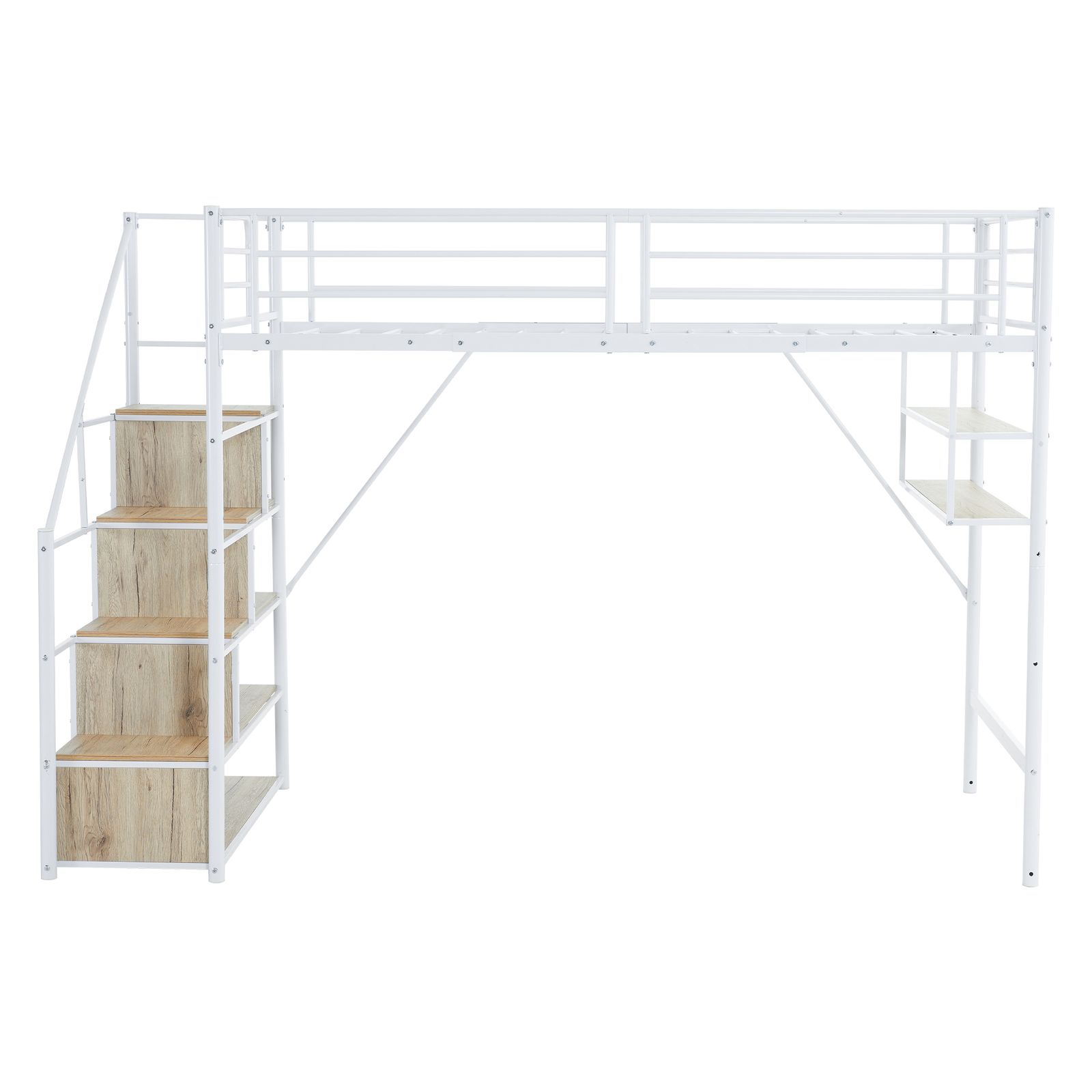 ホワイト ロフトベッド シングル 収納棚付き ホワイトロフトベッド シングル パイプベッド収納棚付きデスク付き三段