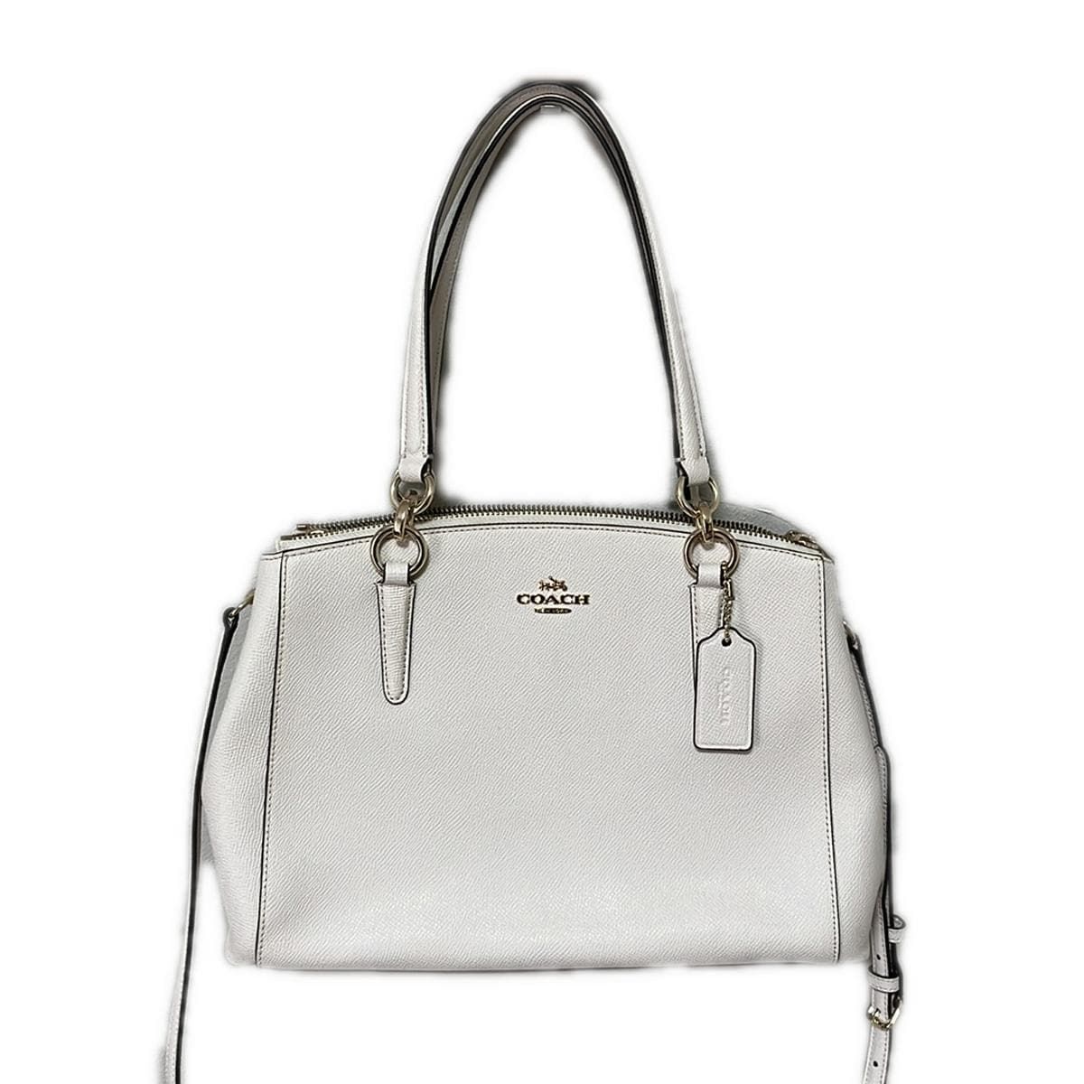 COACH(コーチ) トートバッグ美品 ラグジュアリー クロスグレーン レザー スモール クリスティー キャリーオール F57520 アイボリー レザー  - メルカリ